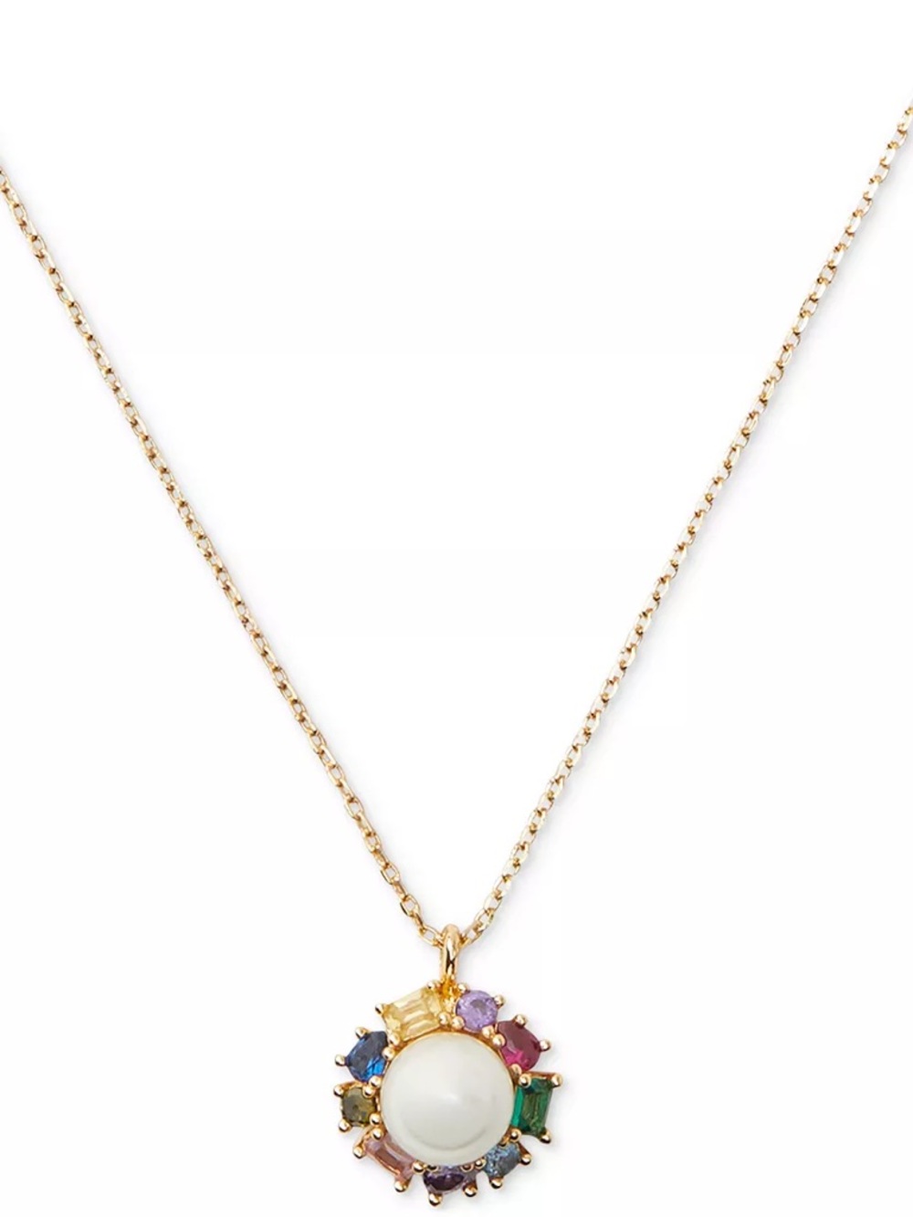 kate spade Gold Pendant Necklace with White Center and Multi-Colored Gems